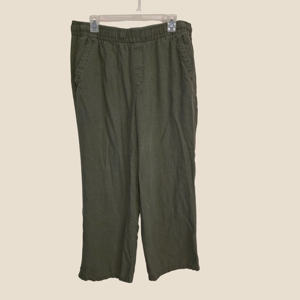 Old Navy Womens Linen Blend Wide Leg Pants Size Large Green Coastal Pull On